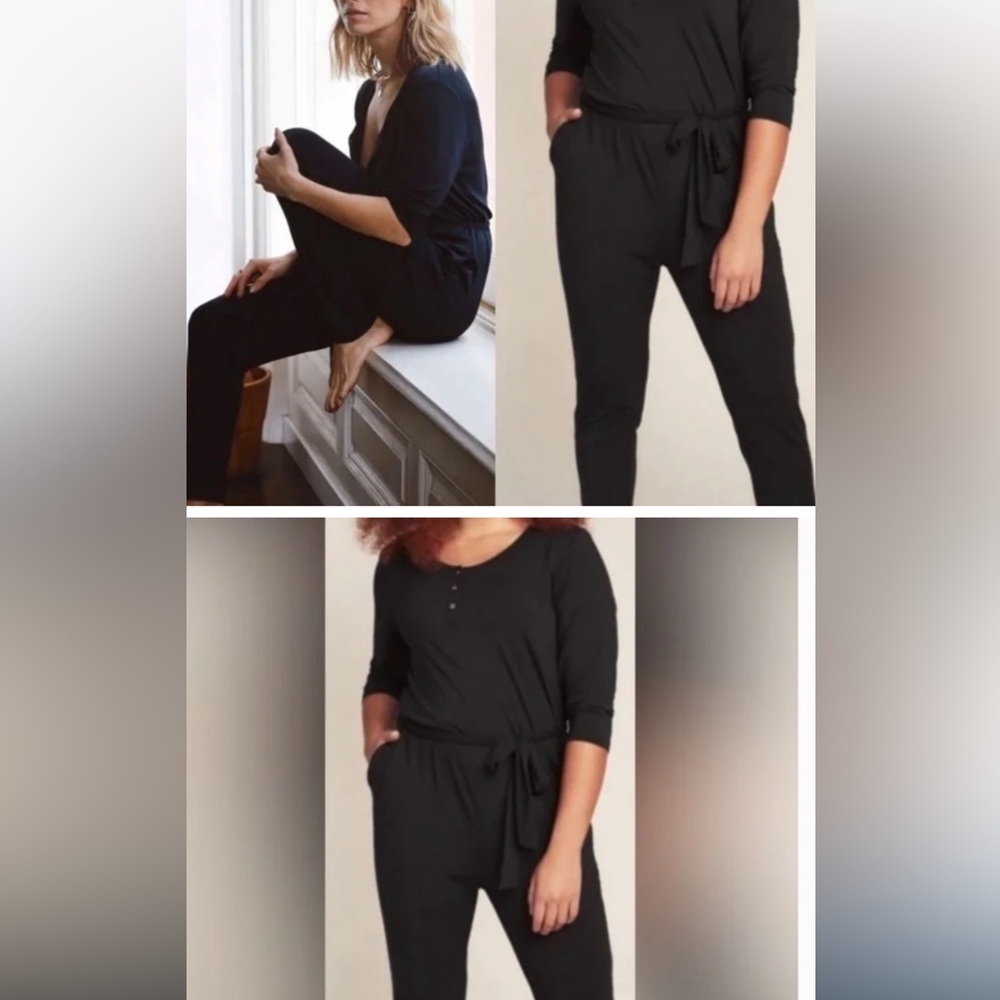 KNIX Henley modal romper 3/4 sleeves side inseam front pockets soft, stretchy M